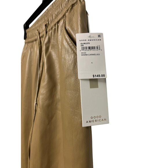NWT Good American Faux Leather Wide Leg Trousers Warm Carmel Small (GA size 1) - Picture 7 of 11